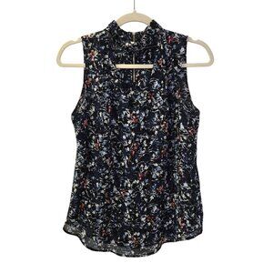 White House Black Market Floral Sleeveless Keyhole Neck Blouse Size 2